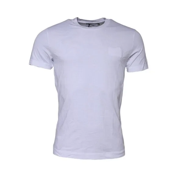 Dolce & Gabbana White Cotton Logo Patch Crew Neck T-shirt